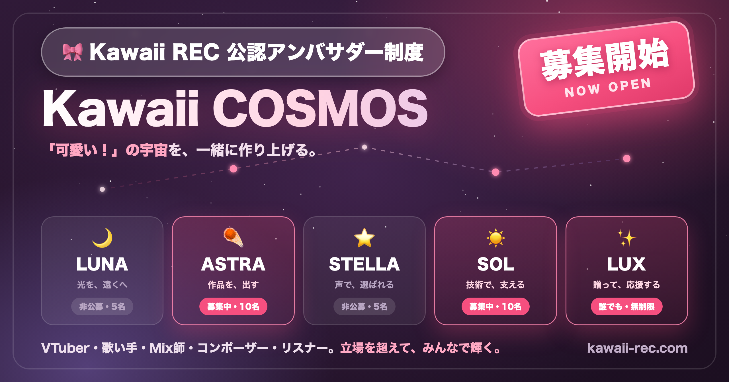 Kawaii REC公認アンバサダー制度 Kawaii COSMOSの5つの枠